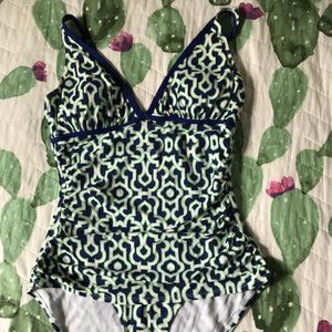 Tommy Bahama Swimsuit One Piece Tankini Green Blue White Flattering Size 10